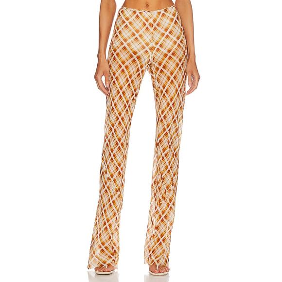 Bec + Bridge 'Sunflower' Tan Silk Check Pant Size 2 - Picture 1 of 5